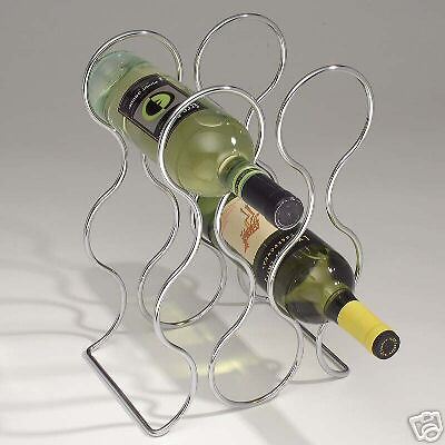   Polished Shiny Chrome Freestanding 6 Bottle Tabletop Wine Rack Airy