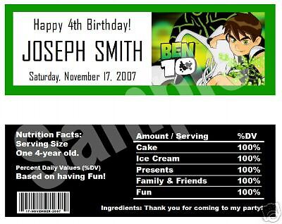 10 Personalized Ben 10 Candy Chocolate Wrappers  