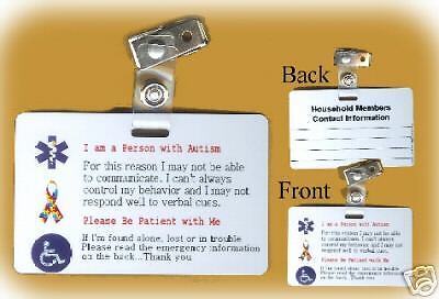 Aspergers Emergency Information Cards (badge)  