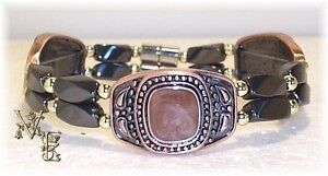 MENS MAGNETIC HEMATITE AND COPPER W/GOLD BEADS BRACELET  