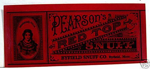 Vintage 1930 Pearson Red Top Snuff Label / Byfield Mass  