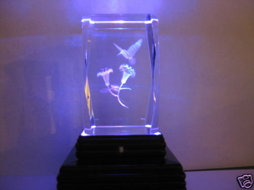 Laser Crystal with Light Display Stand, Flower and Bird  