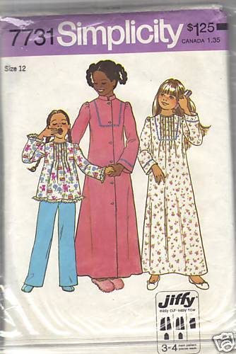 SIMPLICITY 7731 SZ.12 GIRLS JIFFY ROBE,NIGHTGOWN,P.JS   