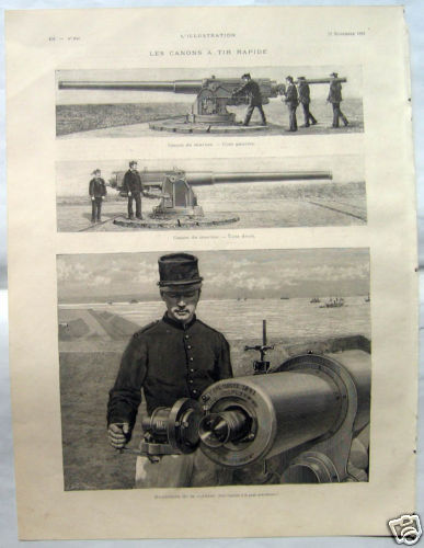   Gravure   CANONS A TIR RAPIDE   cannon   3 dessins 1891