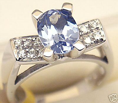 Lab Simulated Aquamarine Silver Ring, March, #122  