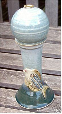 VINTAGE STONEWARE HANDCRAFTED & SINGED FISH OIL LAMP  