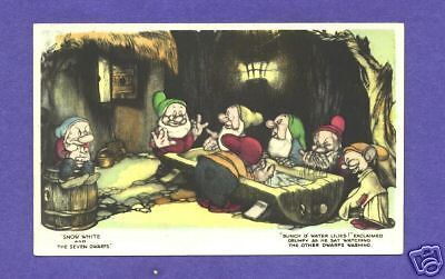 P5837 Snow White & Seven Dwarfs postcard, Water Lilies  