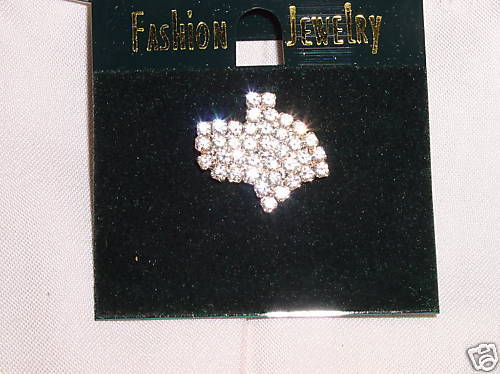 STATE OF TEXAS SILVER WHITE RHINESTONE PIN  