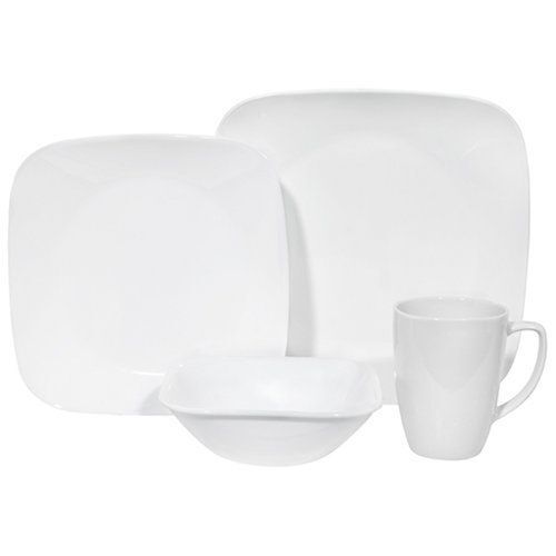 NEW CORELLE SQUARE PURE WHITE 16 PIECE DINNERWARE SET  