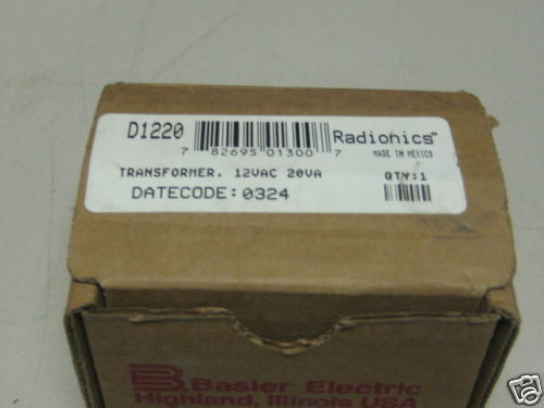 Basler Electric/Radionics Transformer D1220 12VAC 20VA  