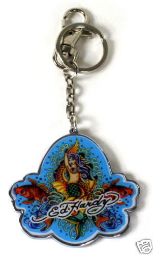 Ed Hardy Mermaid Chrome Finish Keychain  