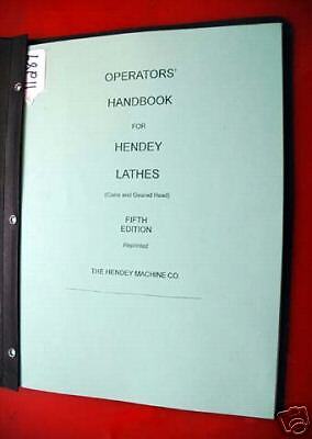 Hendey Operators Handbook for Cone Geared Head Lathe  