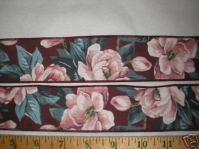 15 yd Roll Wine Floral   1 15/16 Cotton Wired Ribbon  