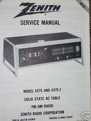 Zenith E475/1 AC Table FM/AM Radio Service Manual RA 52  