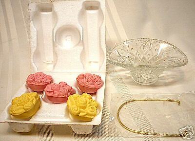 Avon Flower Basket Soap Dish and 5 Hostess Soaps  