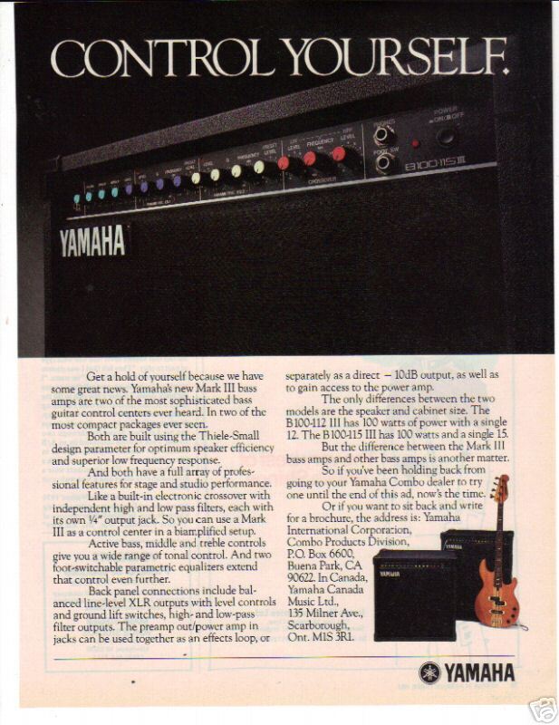 1985 CONTROL YOURSELF WITH THE YAMAHA AMP & GUITAR AD  