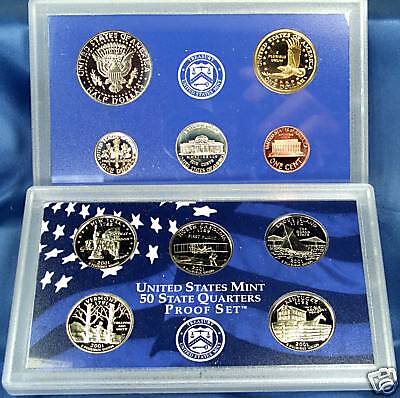 2001 Proof Set. Complete and Original in BLUE  mint paper box