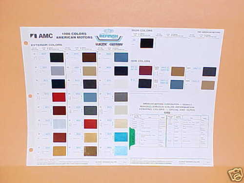 1986 AMC EXTERIOR PAINT CHIPS COLOR CHART GUIDE BOOK 86  