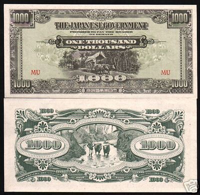 MALAYA MALAYSIA JAPAN OCCUPATION 1000 DOLLAR 10B OX UNC  