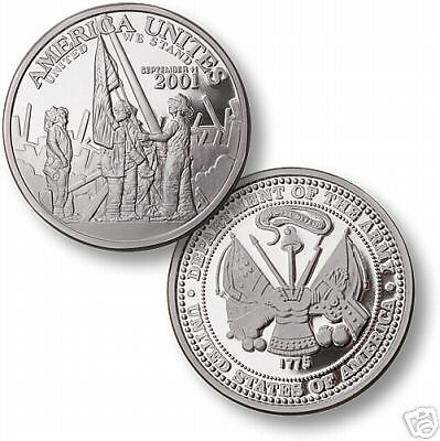 ARMY .999 PURE SILVER AMERICA UNITES 911 CHALLENGE COIN  