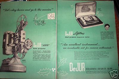 1947 Original DeJUR 8mm PROJECTOR CAMERA meter 2pg Ad  