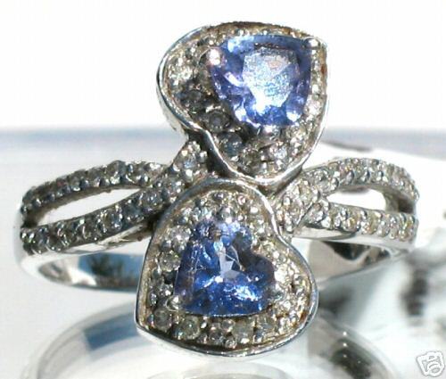 18K WGOLD TWIN HEARTS TANZANITE & DIAMOND RING 1.15ctw  