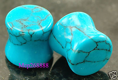 Pair 0g Stone Turquoise Flare Ear Plug Body Jewelry 8mm  
