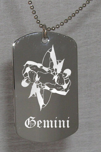 Gemini Zodiac Photo Dog Tag Necklace FREE ENGRAVING  