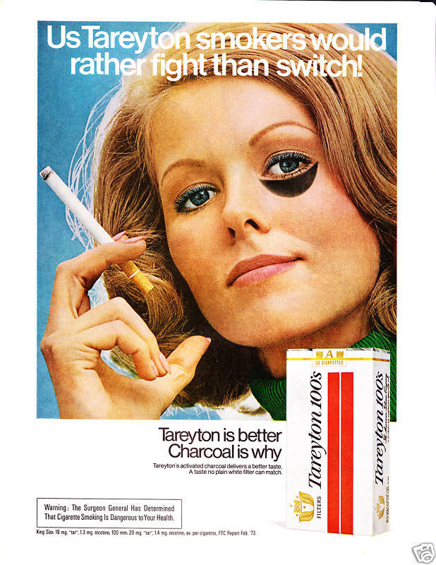 1973 TAREYTON CIGARETTES Vintage Print Ad Black Eye  