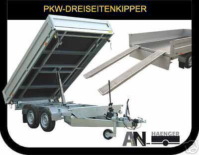 PKW Dreiseiten Kipper, mit Alu Auffahrrampen 1000 kg  