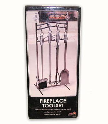 New Antique Pewter Finish Fireplace Toolset with Stand.  