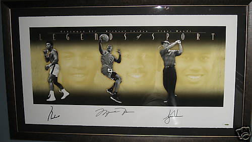 Tiger Woods Michael Jordan Muhammad Ali UDA AUTO LE500  