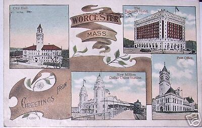 1918 Worcester, Massachusetts Greetings Postcard  