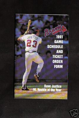 1991 Braves World Champs Pocket Schedule David Justice  