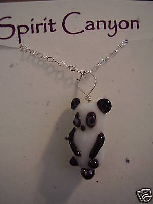 Lampwork Glass Panda Necklace Silver Jewelry Handmade  