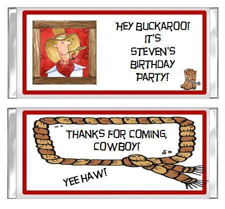 COWBOY BUCKAROO candy bar wrappers BIRTHDAY PARTY FAVOR  