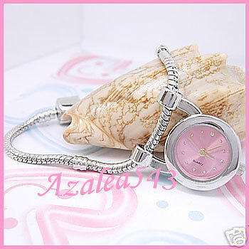 PINK Quartz Watch + 7.5 European Charm Bead Bracelet  