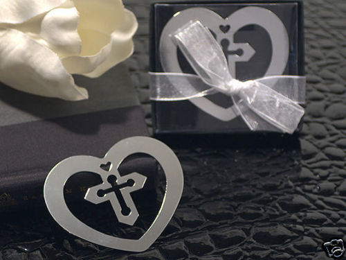 100 Chrome Heart Cross Bookmark Religious Wedding Favor  