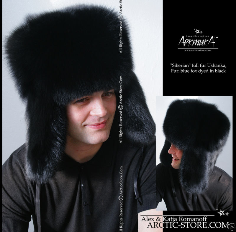 BIG Black Fox Full Fur Hat Chapka Ushanka Mountain Men  